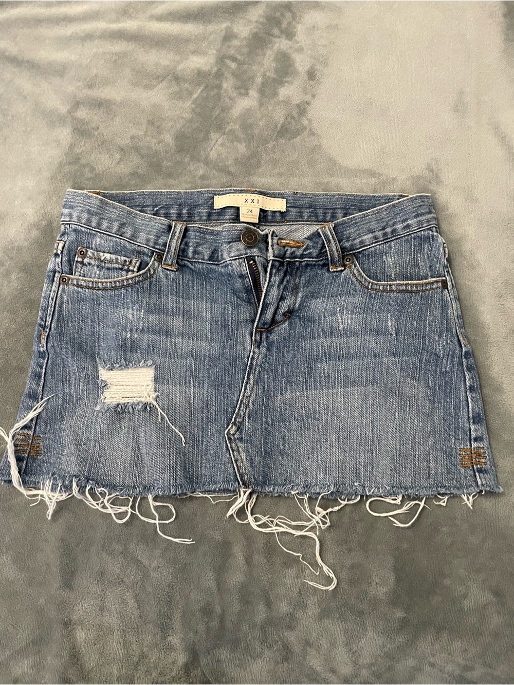 Forever 21 Light Blue Distressed Denim Mini Skirt